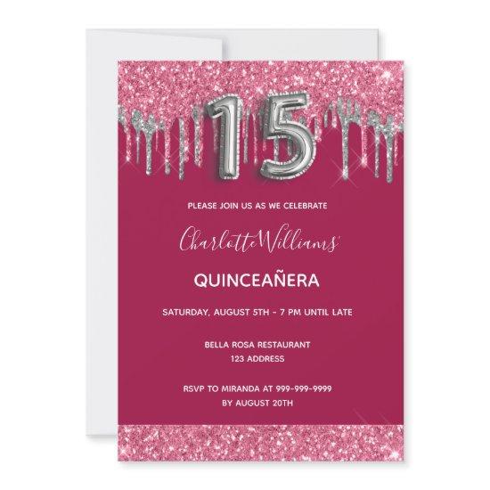 Quinceanera red silver glittermdrips elegant