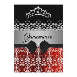 Quinceanera Red Silver Sparkle Diamond Tiara Bow