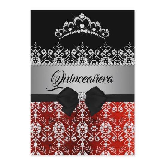 Quinceanera Red Silver Sparkle Diamond Tiara Bow