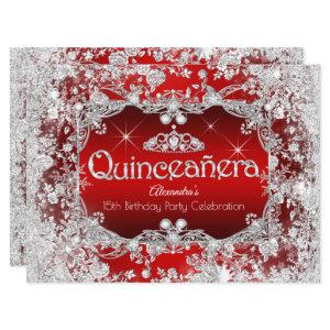 Quinceanera Red Silver Tiara Winter Wonderland