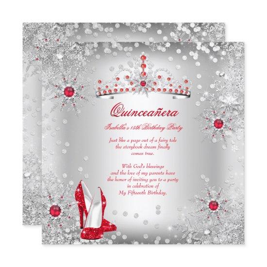 Quinceanera Red Silver Winter Wonderland