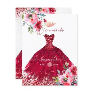 Quinceanera Red Sparkle Gown Watercolor Flowers In