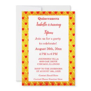Quinceanera Red Tulips Gold Glitter 15th Birthday