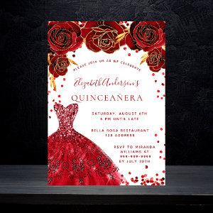 Quinceanera red white dress roses glamorous