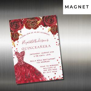 Quinceanera red white dress roses luxury magnetic