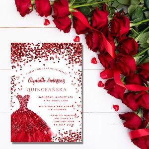 Quinceanera red white dress sparkles party  postcard