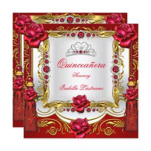 Quinceanera Regal Red Gold Rose Tassels Tiara