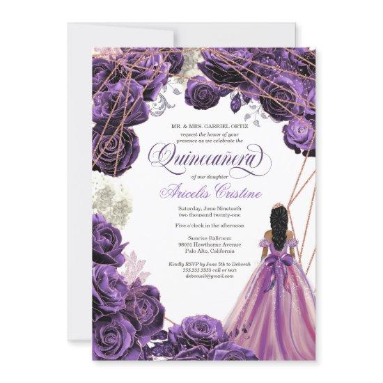 Quinceañera Regal Royal Purple & Rose Gold & Gown