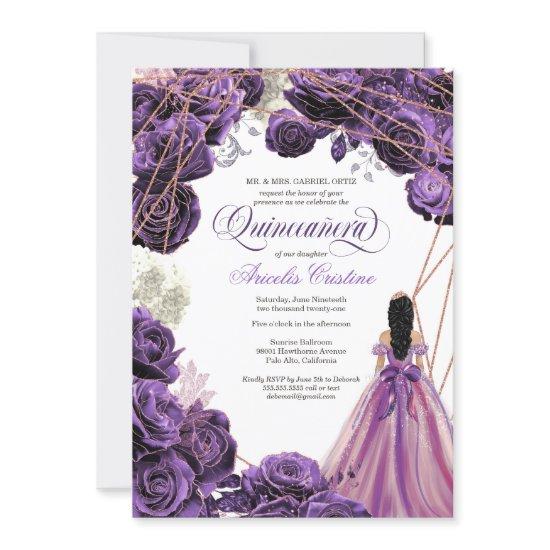Quinceañera Regal Royal Purple & Rose Gold & Gown