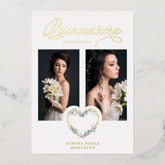 Quinceañera Romantic Pink Shades Real Gold Floral  Foil