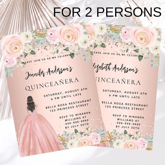 Quinceanera rose dress floral 2 girls