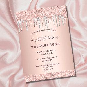 Quinceanera rose glitter blush silver  postcard