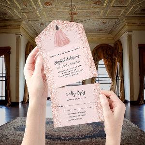Quinceanera rose gold blush dress party RSVP All In One