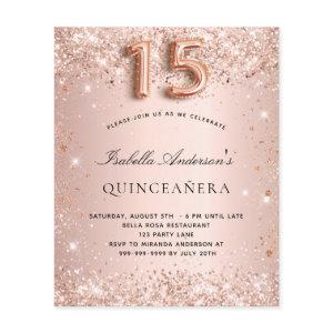 Quinceanera rose gold blush glitter budget  flyer