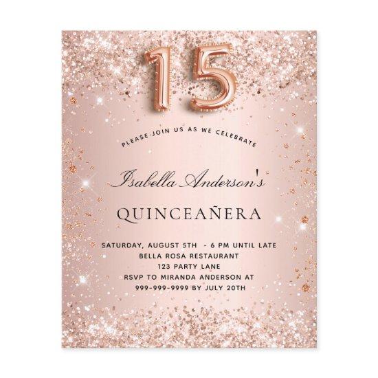 Quinceanera rose gold blush glitter budget  flyer