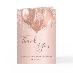 Quinceanera rose gold blush glitter drips photo thank you card