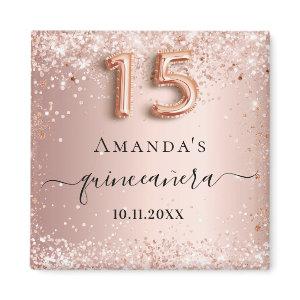 Quinceanera rose gold blush glitter dust name magnet