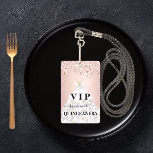 Quinceanera rose gold blush glitter dust name vip badge
