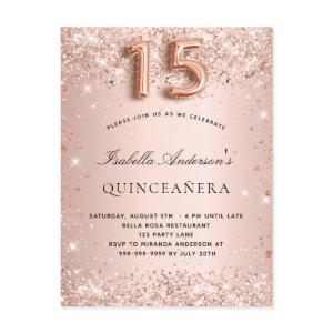 Quinceanera rose gold blush glitter elegant  postcard