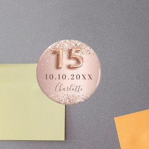 Quinceanera rose gold blush glitter save the date magnet