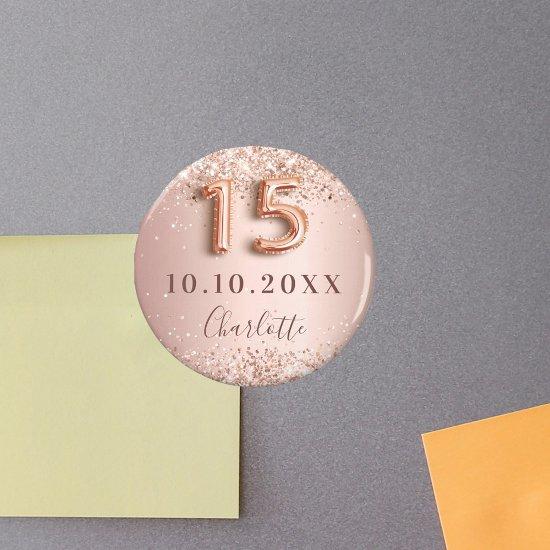 Quinceanera rose gold blush glitter save the date magnet