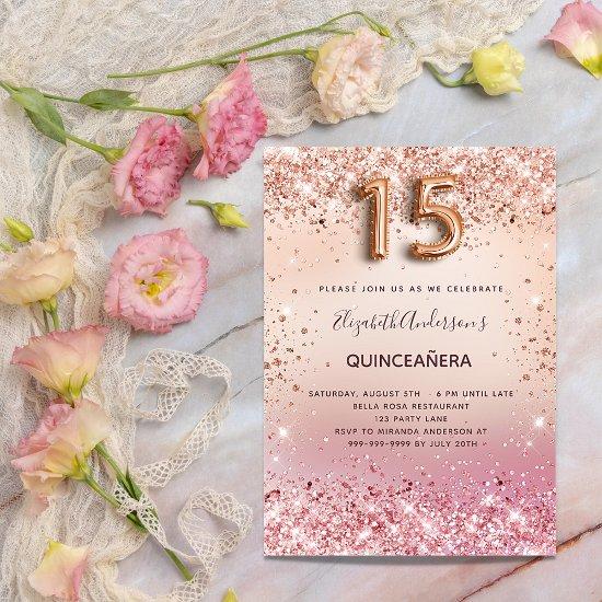 Quinceanera rose gold blush pink glitter