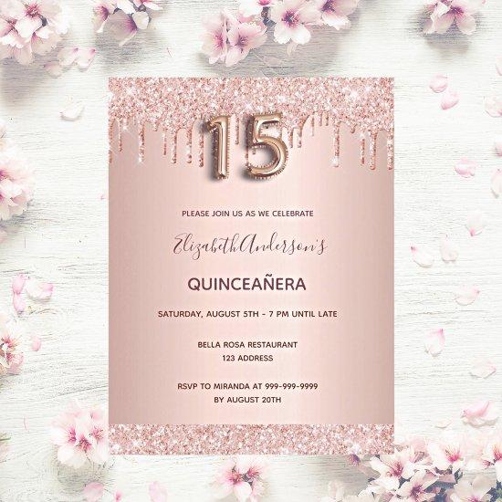 Quinceanera rose gold blush pink  postcard