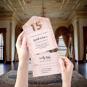 Quinceanera rose gold blush sparkle party RSVP All In One