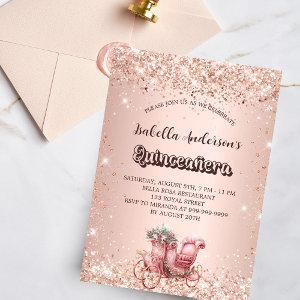 Quinceanera rose gold carriage  postcard