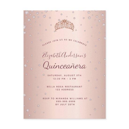 Quinceanera rose gold diamonds  postcard
