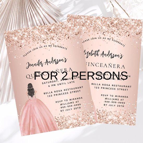 Quinceanera rose gold dress 2 persons twins luxury