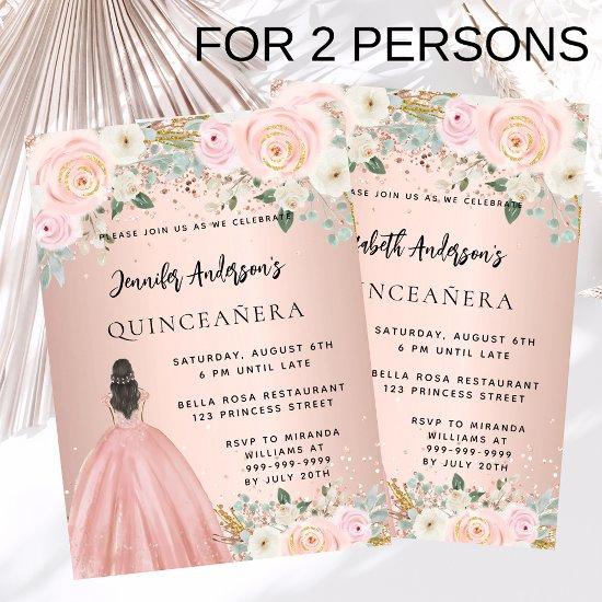 Quinceanera rose gold dress floral 2 girls luxury