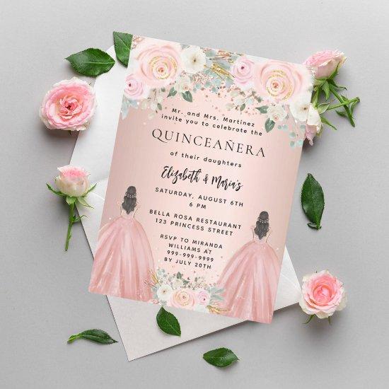 Quinceanera rose gold dress floral 2 girls luxury