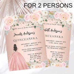 Quinceanera rose gold dress floral 2 persons twins