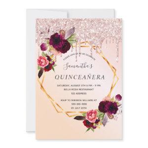 Quinceanera rose gold drips floral burgundy