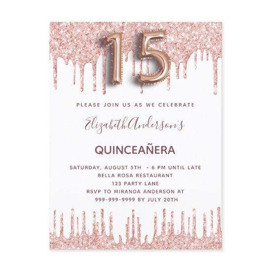 Quinceanera rose gold drips pink  postcard