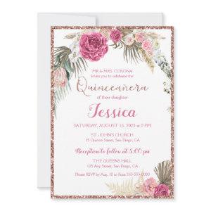 Quinceanera Rose Gold Floral Glitter