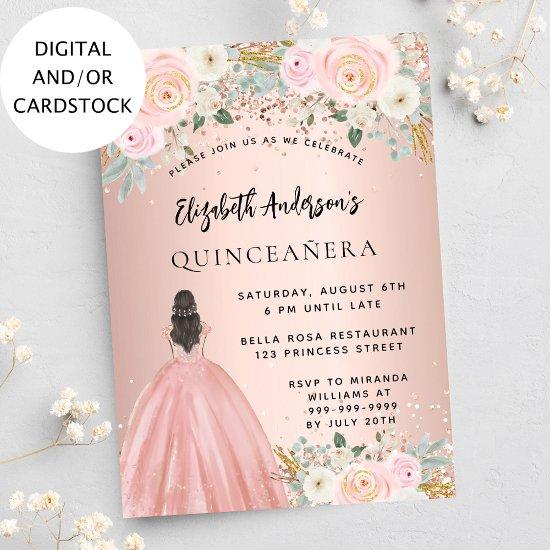 Quinceanera rose gold flowers dress