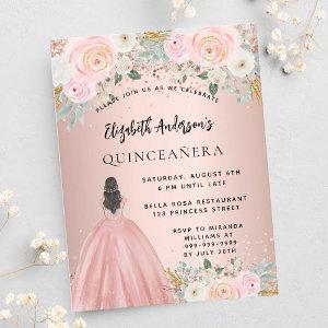 Quinceanera rose gold flowers dress  postcard