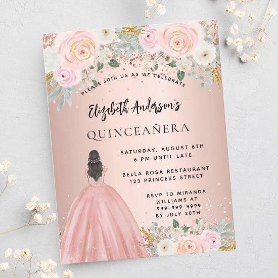 Quinceanera rose gold flowers dress  postcard