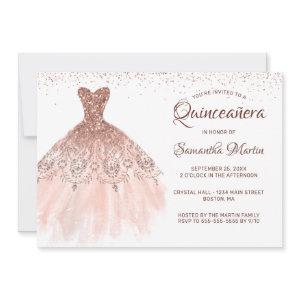 Quinceanera Rose Gold Glitter Dress on White Party