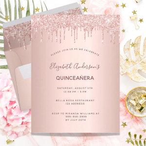 Quinceanera rose gold glitter drip  postcard