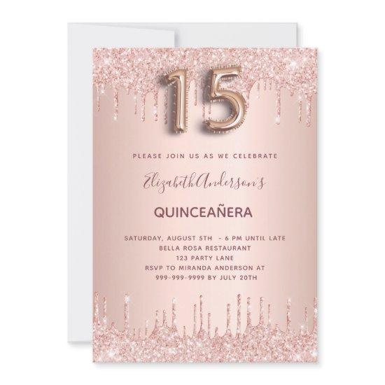 Quinceanera rose gold glitter drips blush