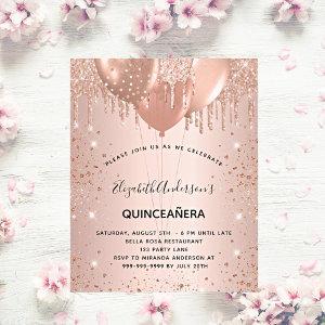 Quinceanera rose gold glitter drops balloons  postcard