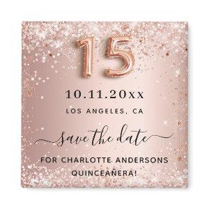 Quinceanera rose gold glitter dust save the date magnet