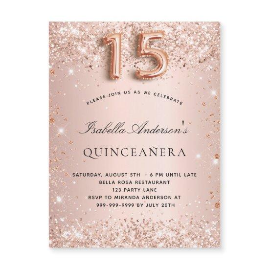 Quinceanera rose gold glitter magnet