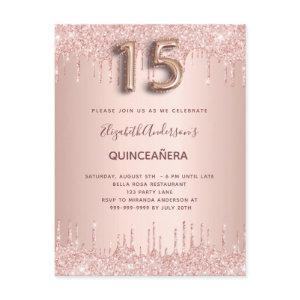 Quinceanera rose gold glitter pink   postcard