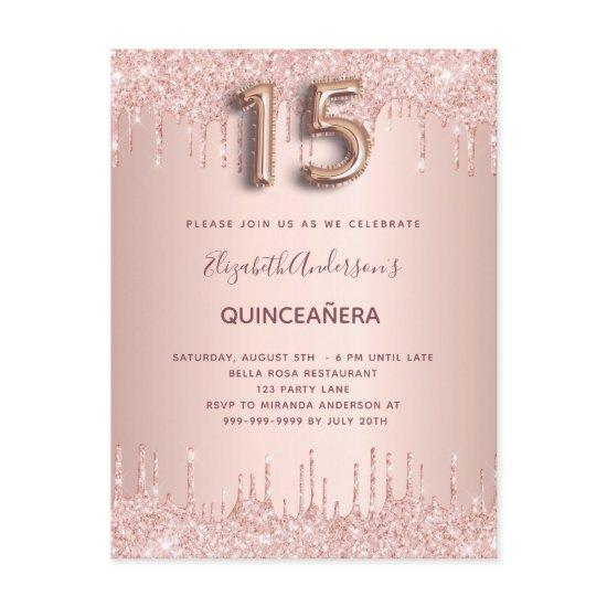 Quinceanera rose gold glitter pink   postcard