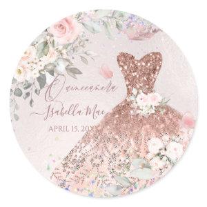 Quinceanera  Rose Gold Glitter Quince Dress Classic Round Sticker