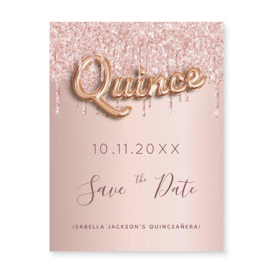 Quinceanera rose gold glitter save the date